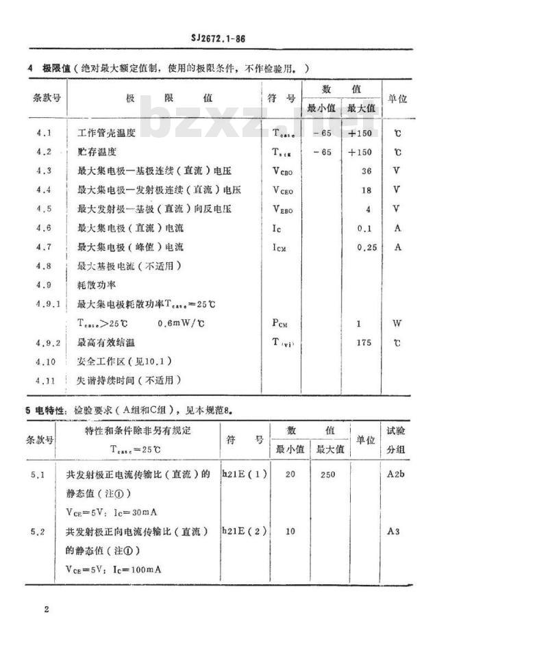 SJ 2672.1-1986 电子器件详细规范 ３ＤＡ３０１型１７５ＭＨｚ管壳额定的低电压双极型功率晶体管