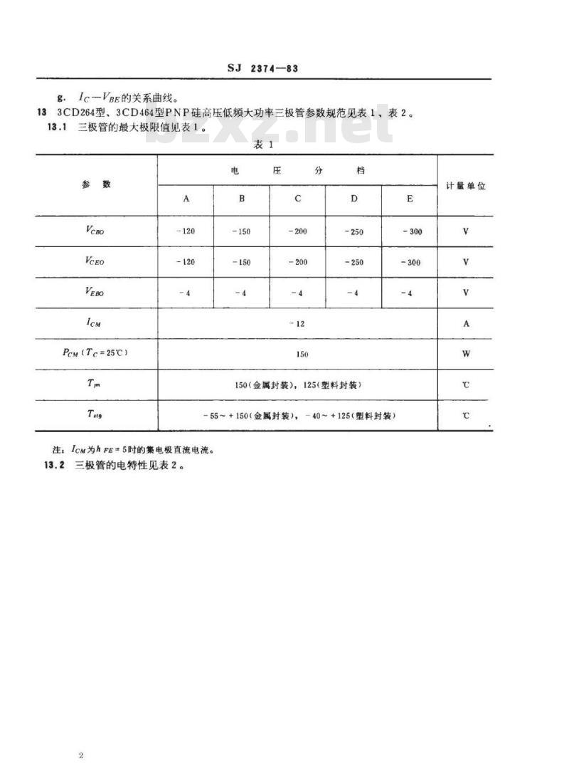 SJ 2374-1983 ３ＣＤ２６４、３ＣＤ４６４型ＰＮＰ硅高压低频大功率三极管