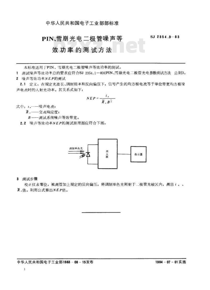 SJ 2354.9-1983 ＰＩＮ、雪崩光电二极管噪声等效功率的测试方法