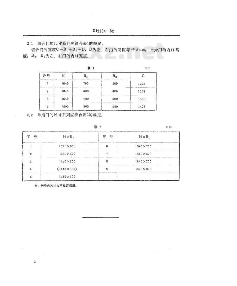 SJ 2264-1982 电子设备车辆门的型式与尺寸系列