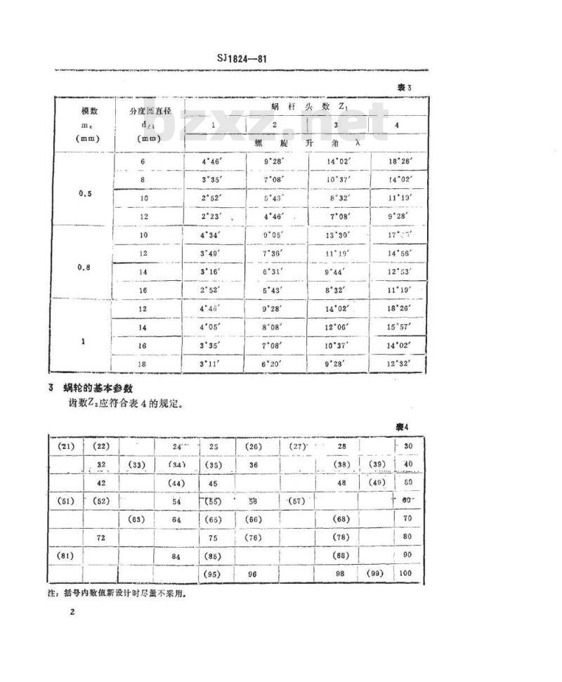 SJ 1824-1981 小模数蜗轮蜗杆优选结构尺寸