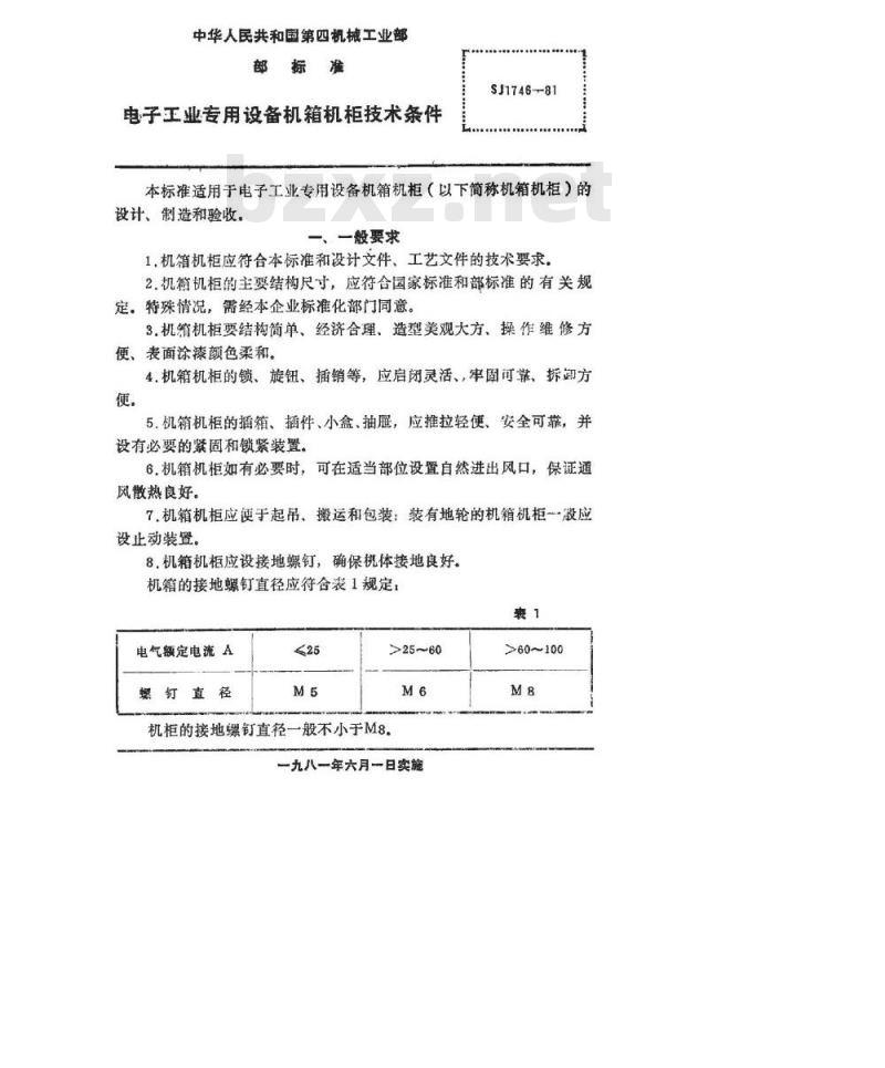 SJ 1746-1981 电子工业专用设备机箱机柜技术条件