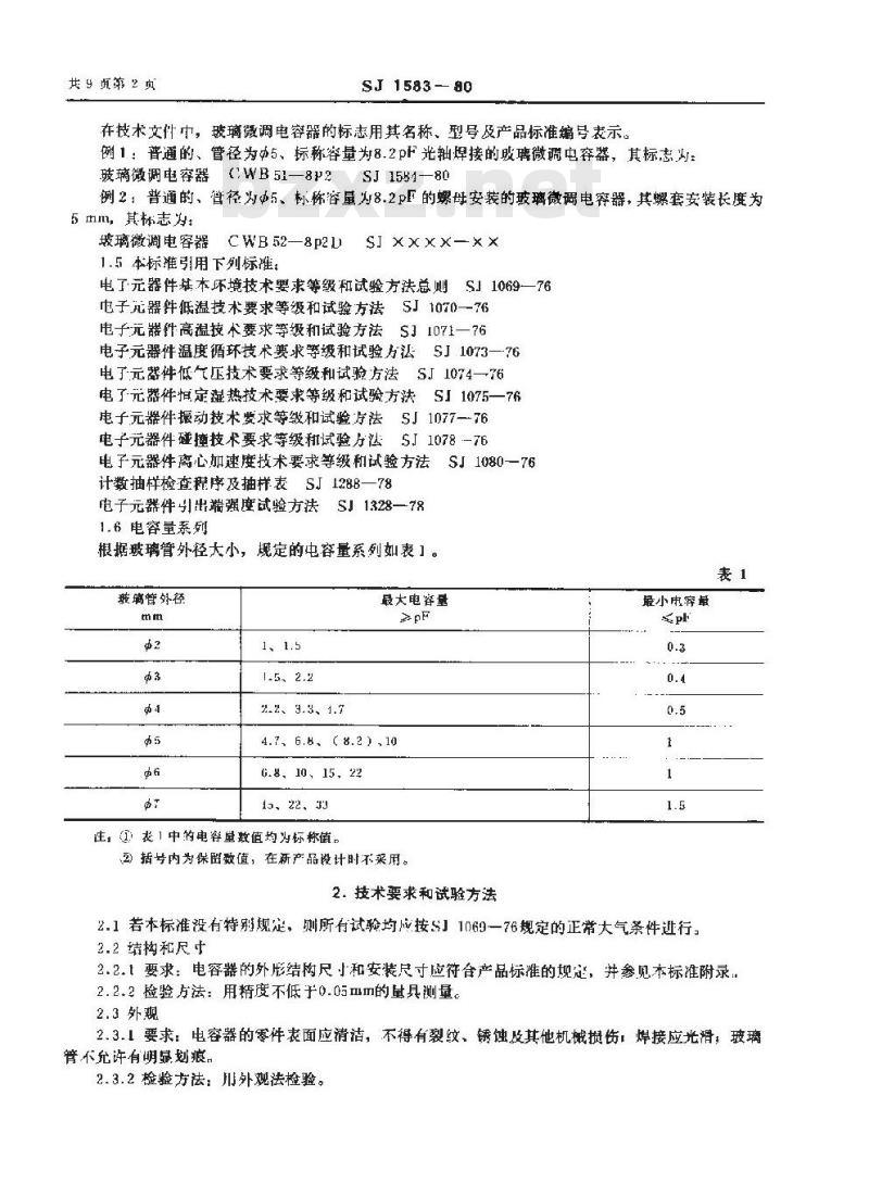 SJ 1583-1980 玻璃介质微调电容器总技术条件