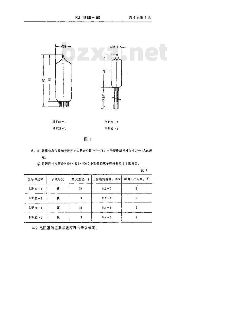 SJ 1560-1980 ＭＦ２１型和ＭＦ２２型稳压型负温度系数热敏电阻器