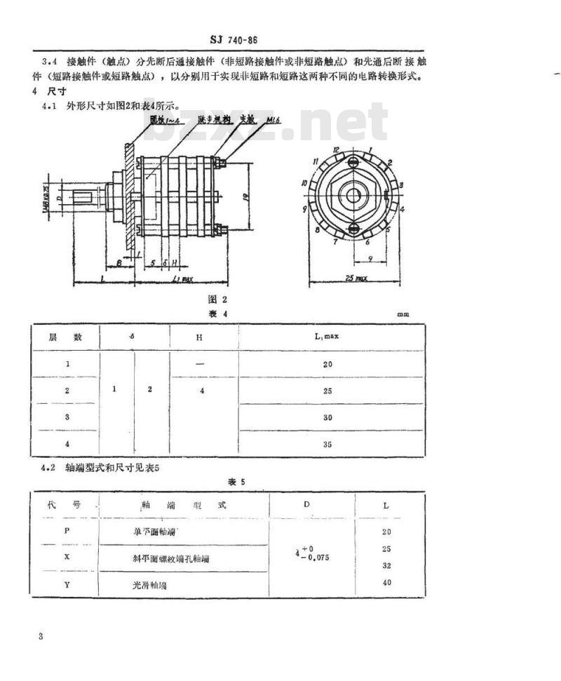 SJ 740-1986 中心安装的ＫＸ０５型旋转片式开关(低电负荷) 最多１２位、最大直径２５毫米