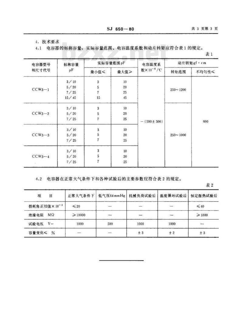 SJ 650-1980 ＣＣＷ３型圆片形微调瓷介电容器