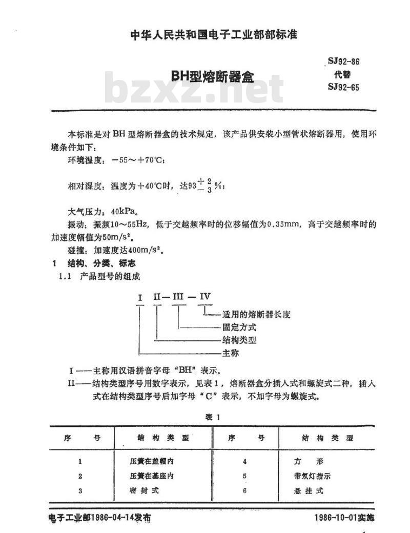 SJ 92-1986 ＢＨ型熔断器盒