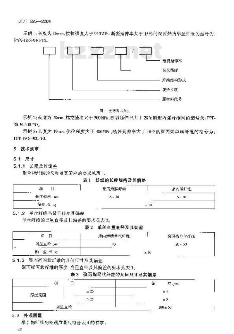 JT/T 525-2004 公路水泥混凝土纤维材料 聚丙烯纤维和聚丙烯腈纤维
