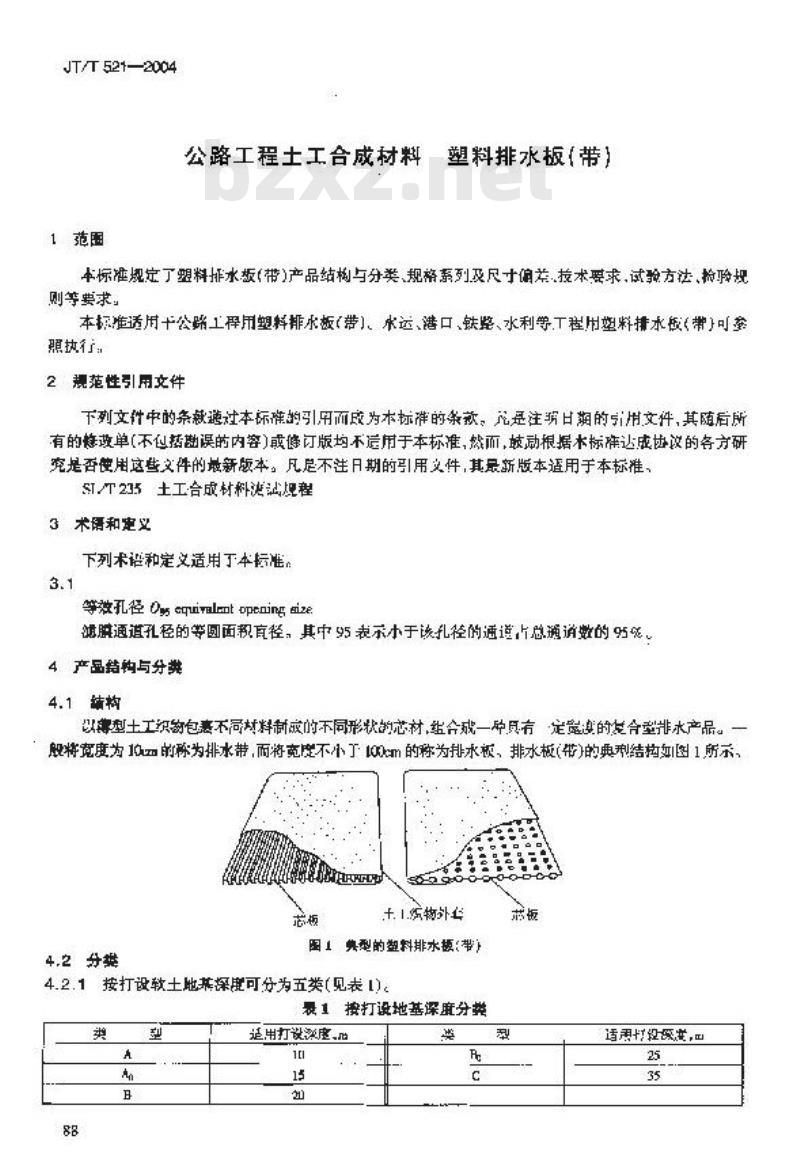 JT/T 521-2004 公路工程土工合成材料 塑料排水板(带)