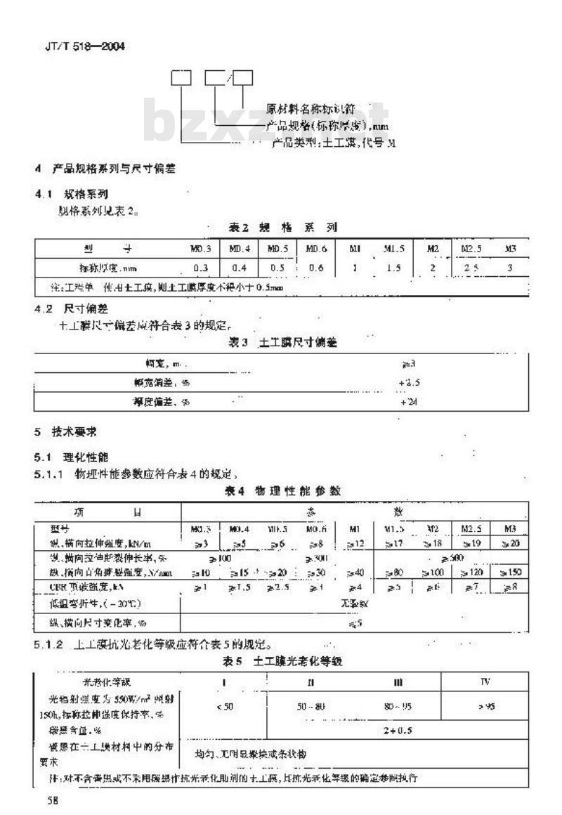 JT/T 518-2004 公路工程土工合成材料 土工膜