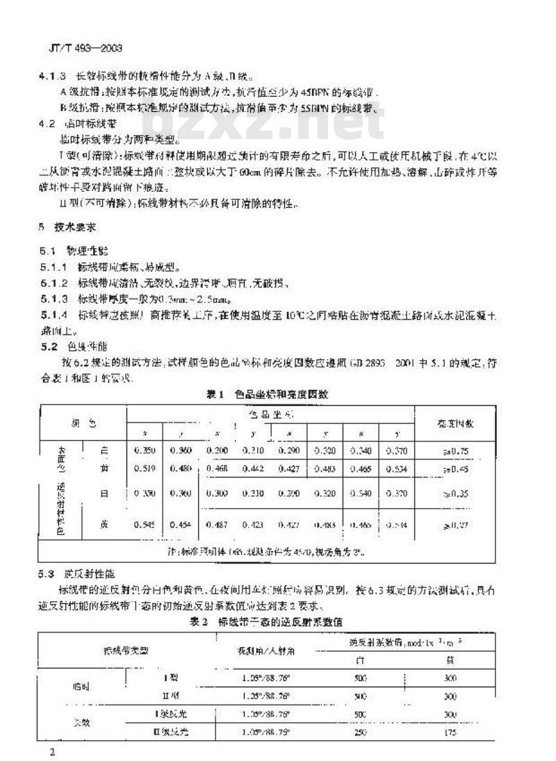 JT/T 493-2003 道路预成形标线带