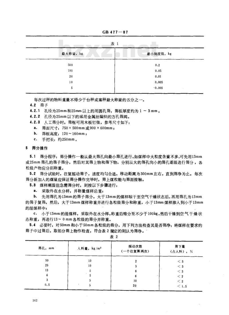 GB 477-1987 煤炭筛分试验方法