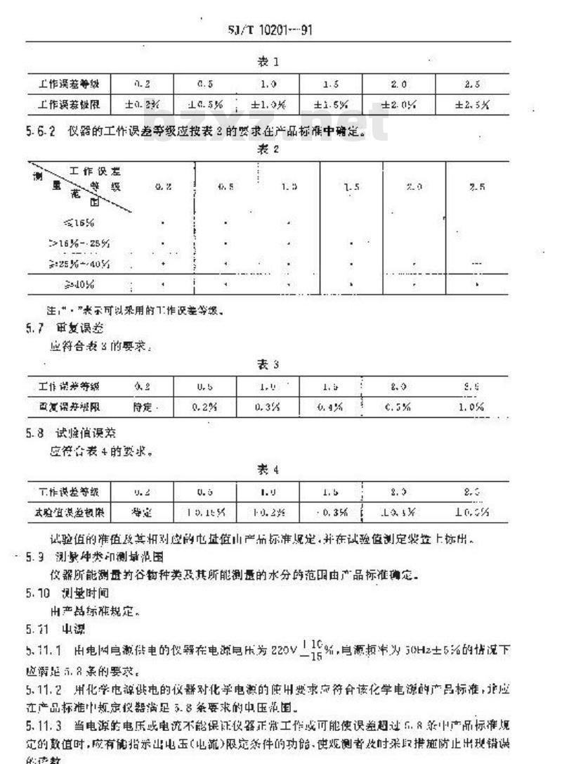 SJ/T 10201-1991 谷物水份电子测量仪通用技术条件