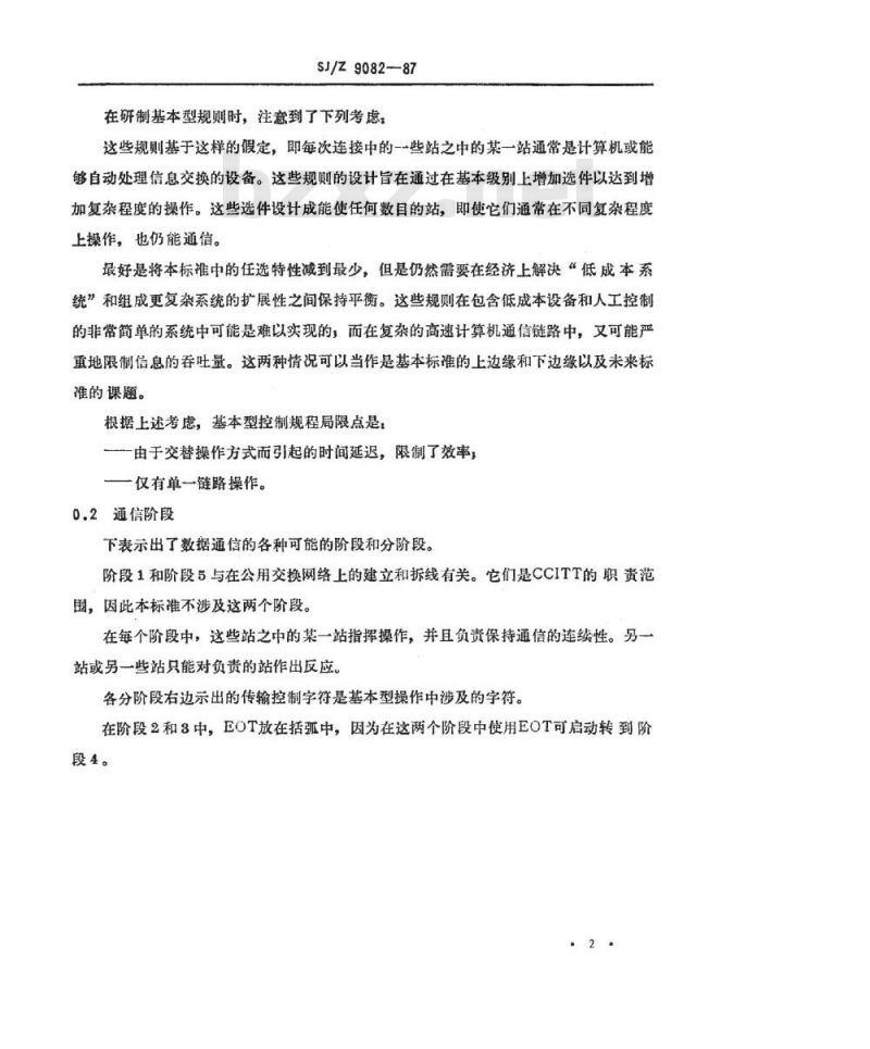 SJ/Z 9082-1987 信息处理－数据通信系统的基本型控制规程