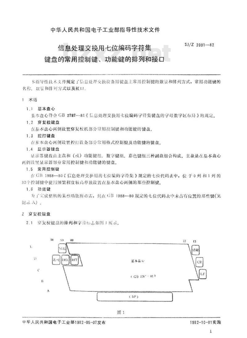 SJ/Z 2091-1982 信息处理交换用七位编码字符集 键盘的常用控制键、功能键的排列和接口