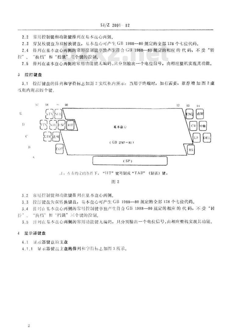 SJ/Z 2091-1982 信息处理交换用七位编码字符集 键盘的常用控制键、功能键的排列和接口