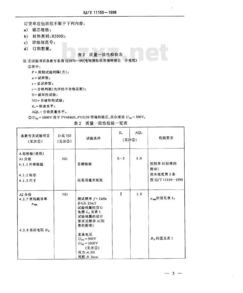 SJ/T 11155-1998 ＰＶ型系列偏转磁芯 评定水平Ｅ