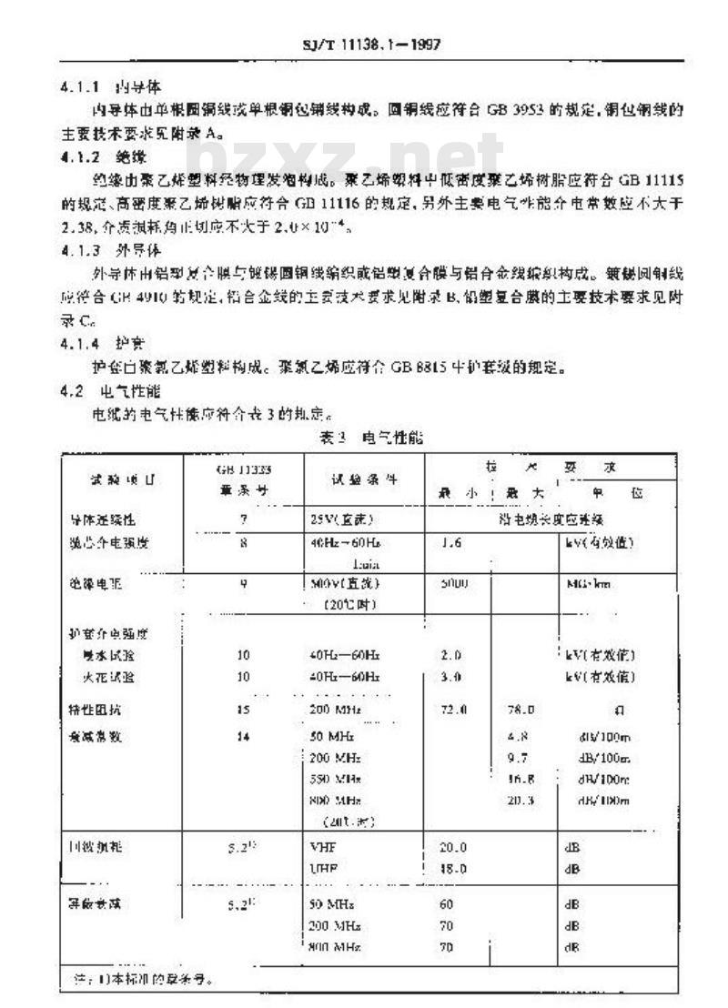 SJ/T 11138.1-1997 ＳＹＷＶ－７５－５型电缆分配系统用物理发泡聚乙烯绝缘同轴电缆