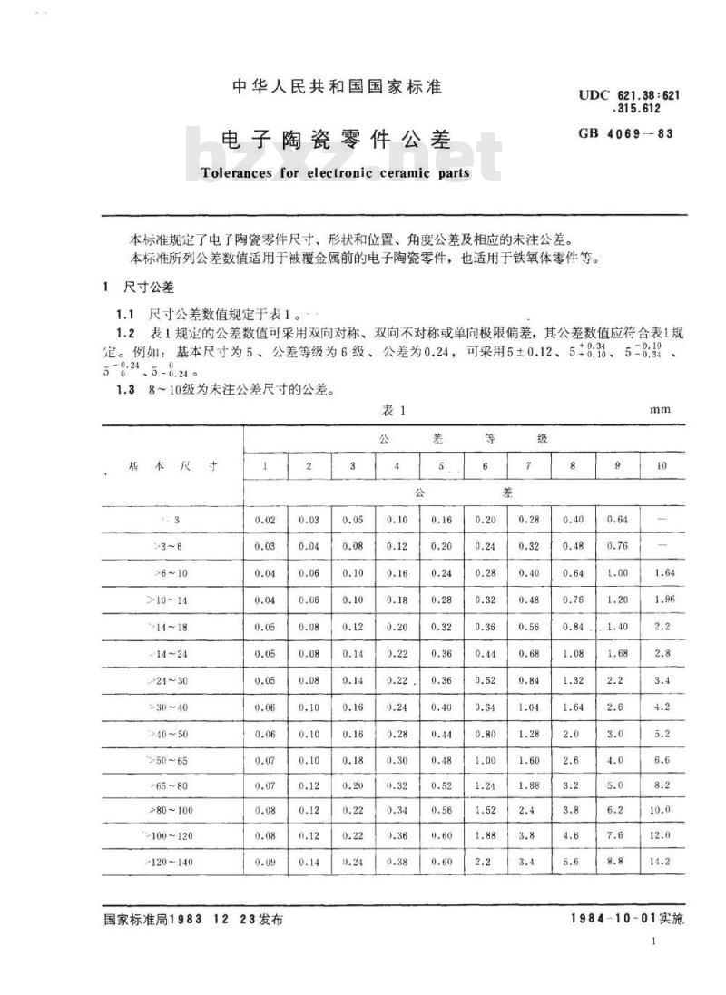 SJ/T 10742-1996 电子陶瓷零件公差