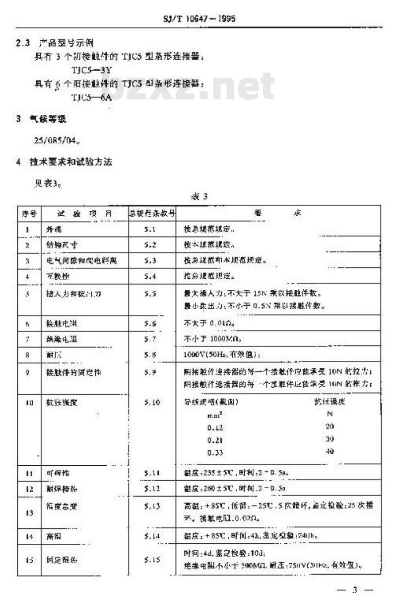 SJ/T 10647-1995 ＴＪＣ５型条形连接器详细规范