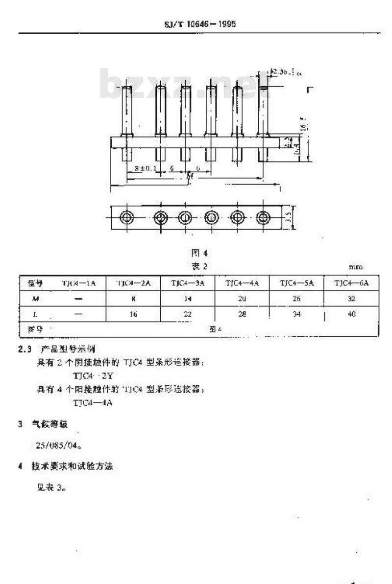SJ/T 10646-1995 TJC4型条形连接器详细规范