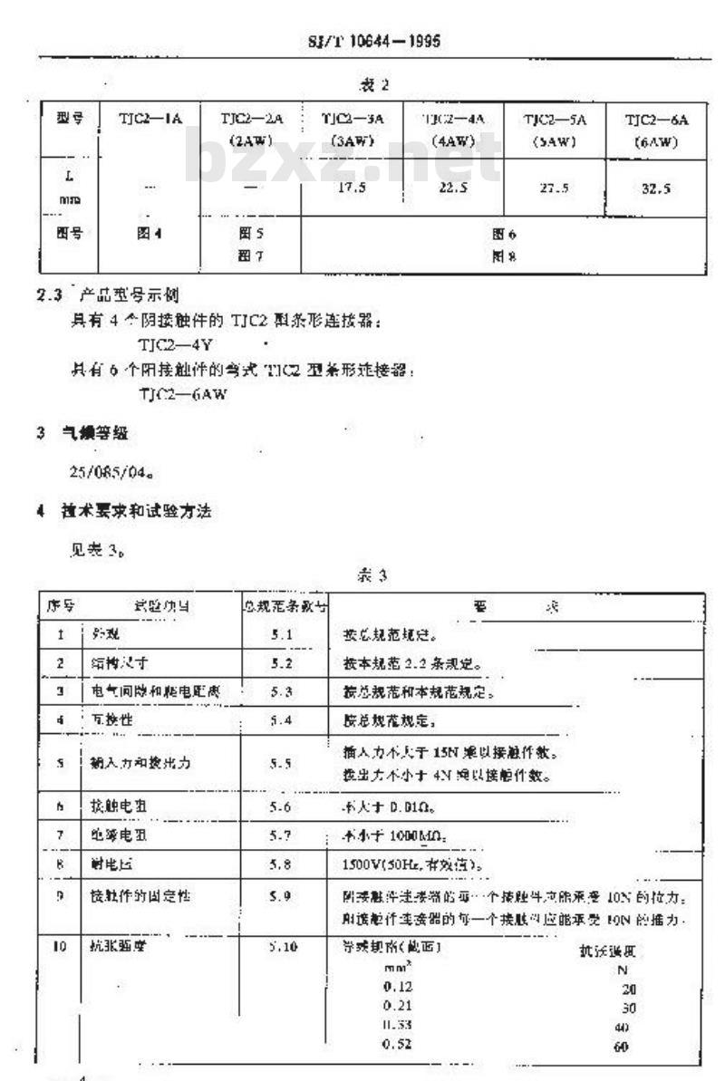 SJ/T 10644-1995 ＴＪＣ２型条形连接器详细规范