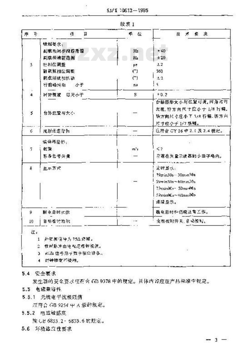 SJ/T 10613-1995 时钟／台标发生器通用技术条件