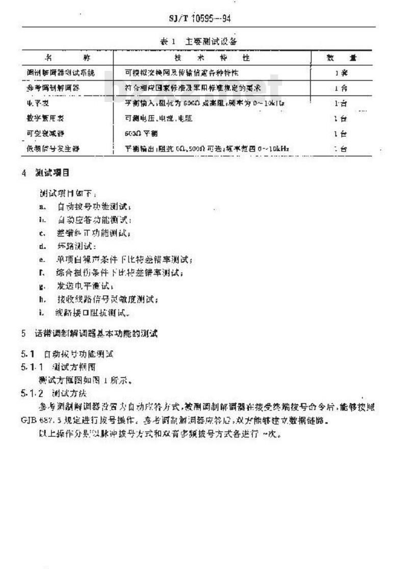 SJ/T 10595-1994 话带调制解调器测试方法