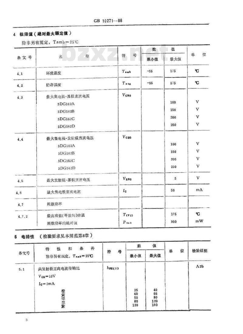 SJ/T 11052-1996 电子器件详细规范 ３ＤＧ１６２型高频放大环境额定双极型晶体管(可供认证用)