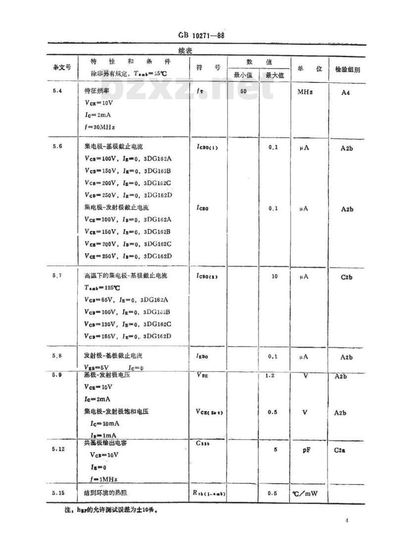 SJ/T 11052-1996 电子器件详细规范 ３ＤＧ１６２型高频放大环境额定双极型晶体管(可供认证用)