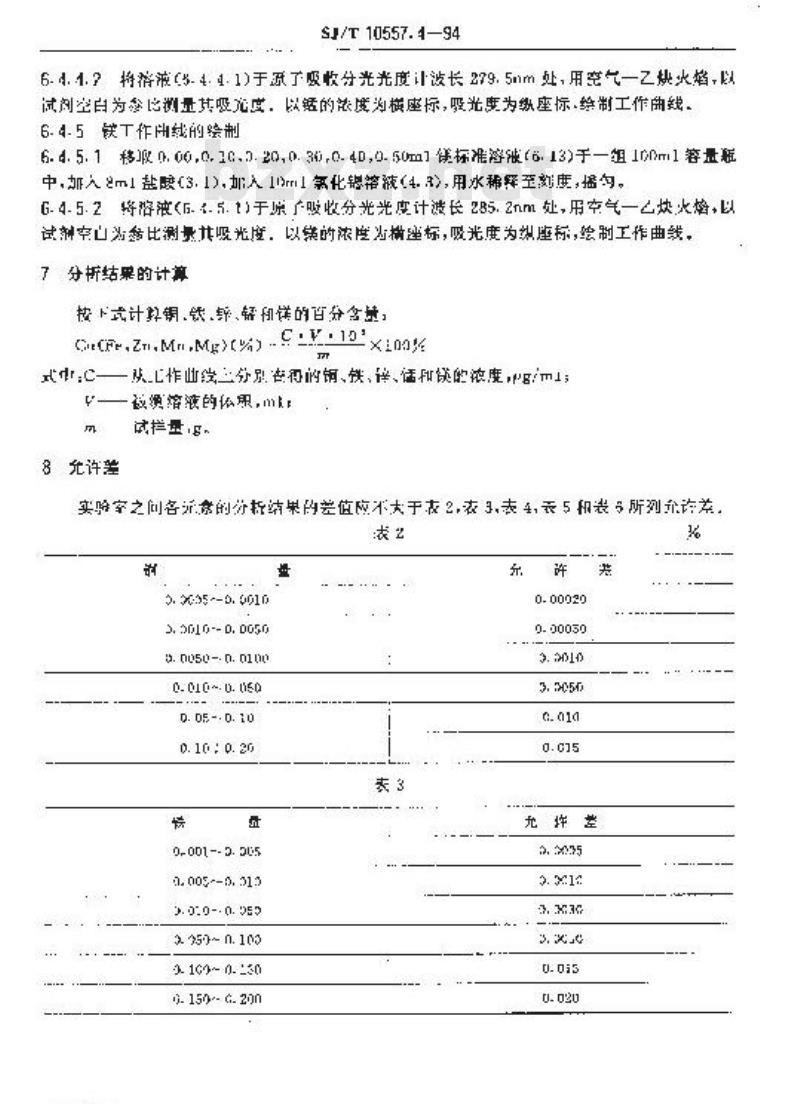 SJ/T 10557.4-1994 电解电容器用铝箔化学分析方法 原子吸收分光光度法测定 铜、铁、锌、锰和镁量