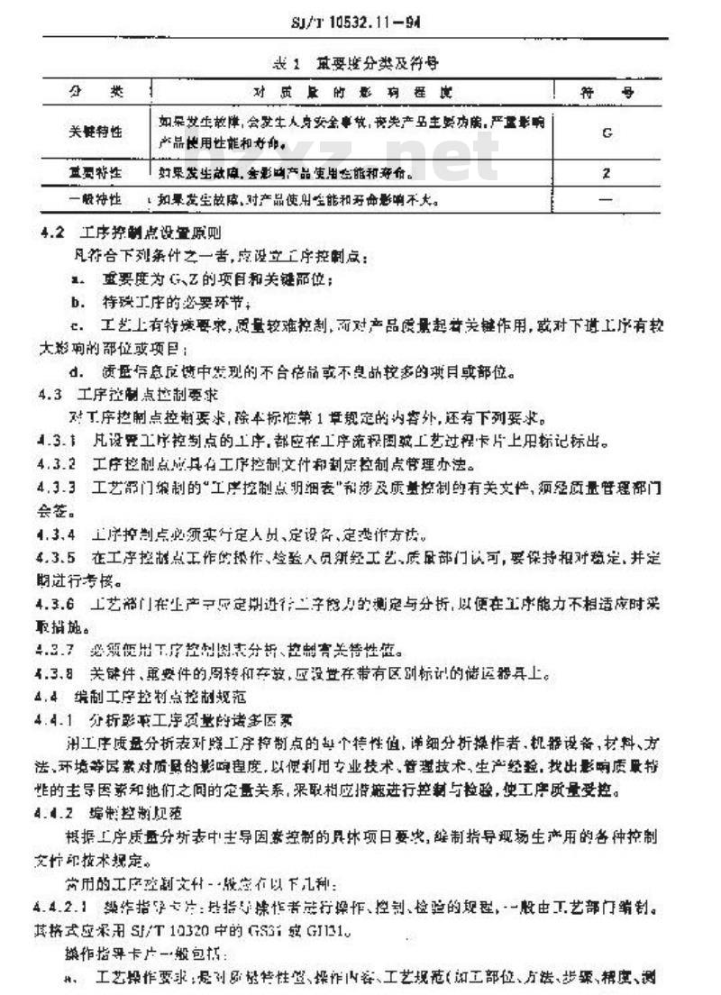 SJ/T 10532.11-1994 工艺管理 工序质量控制