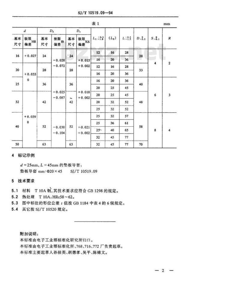 SJ/T 10519.9-1994 塑料注射模零件 垫板导套