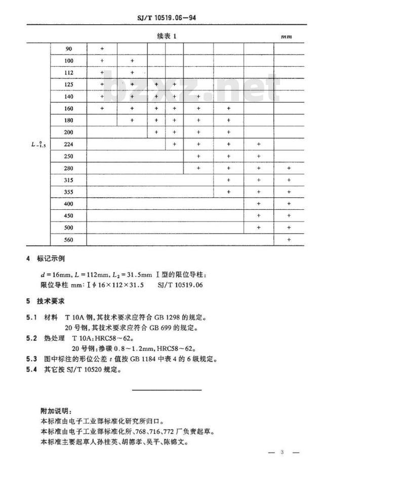 SJ/T 10519.6-1994 塑料注射模零件 限位导柱