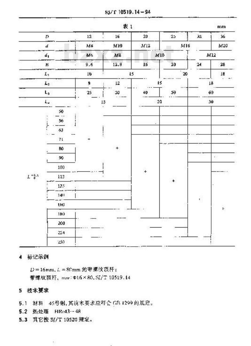 SJ/T 10519.14-1994 塑料注射模零件 带螺纹顶杆