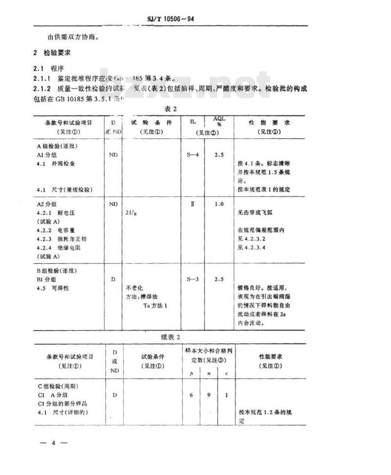 SJ/T 10506-1994 电子器件详细规范 ＣＢ１１型金属箔式聚苯乙烯膜介质直流固定电容器 评定水平Ｅ