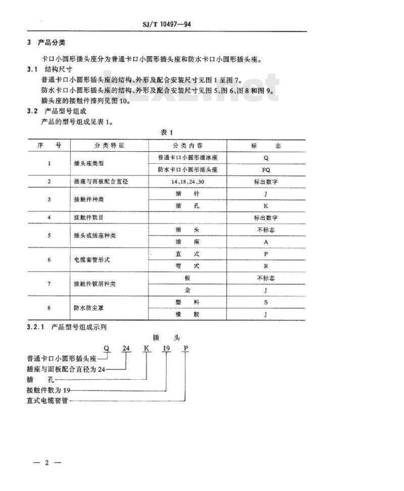 SJ/T 10497-1994 卡口小圆形插头座