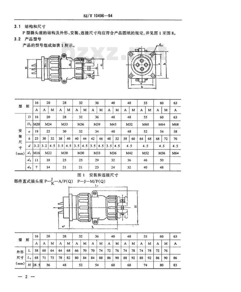 SJ/T 10496-1994 Ｐ型插头座