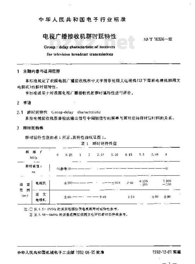 SJ/T 10326-1992 电视广播接收机群时延特性
