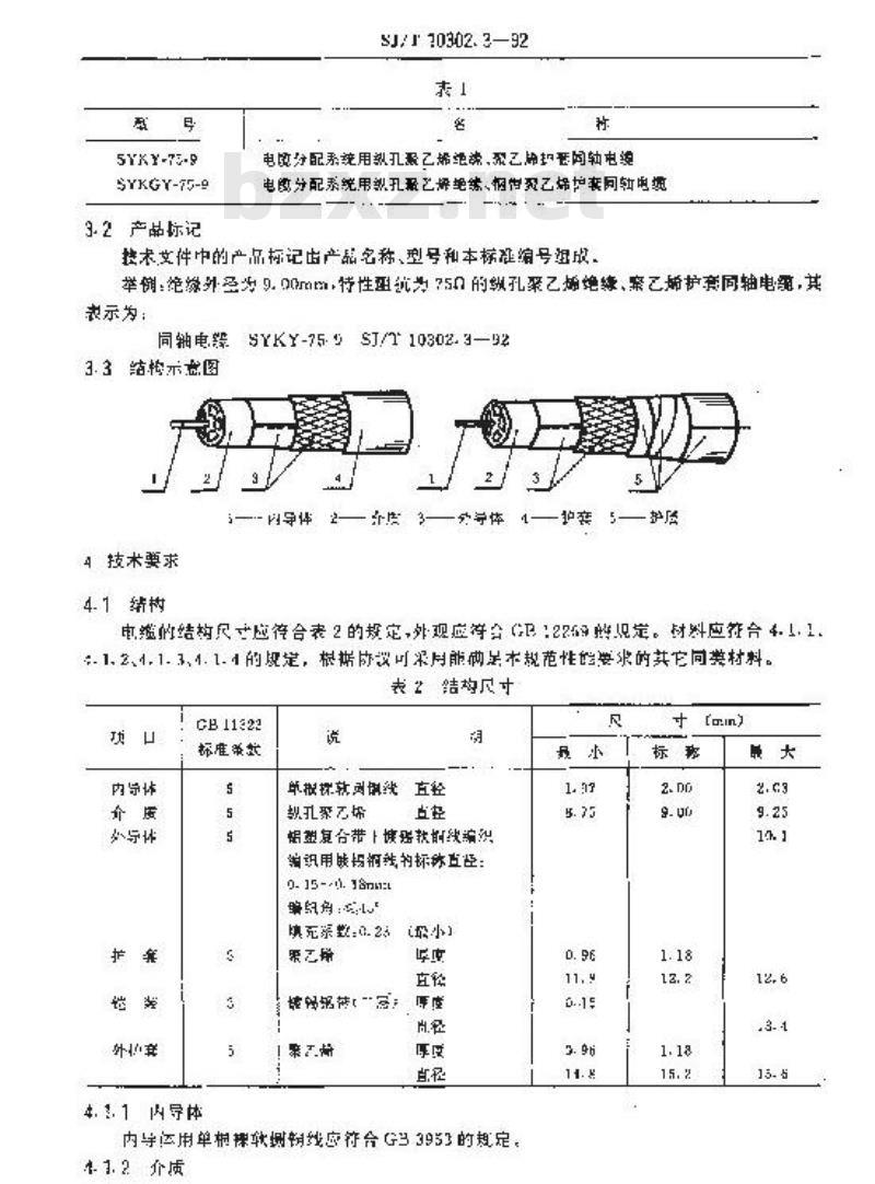 SJ/T 10302.3-1992 ＳＹＫＹ－７５－９、ＳＹＫＧＹ－７５－９型电缆分配系统用纵孔聚乙烯绝缘同轴电缆