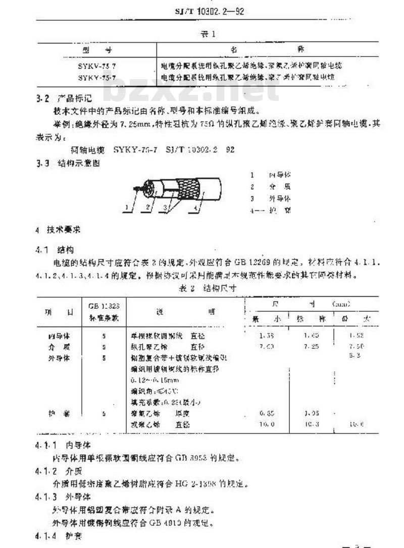 SJ/T 10302.2-1992 ＳＹＫＶ－７５－７、ＳＹＫＹ－７５－７型电缆分配系统用纵孔聚乙烯绝缘同轴电缆