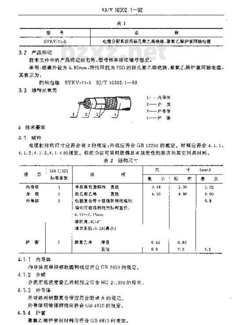 SJ/T 10302.1-1992 ＳＹＫＶ－７５－５型电缆分配系统用纵孔聚乙烯绝缘同轴电缆