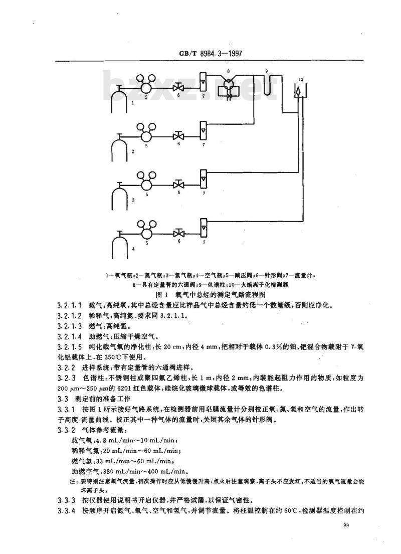 GB/T 8984.3-1997 气体中一氧化碳、二氧化碳和碳氢化合物的测定 第3部分:气体中总烃的测定 火焰离子化法