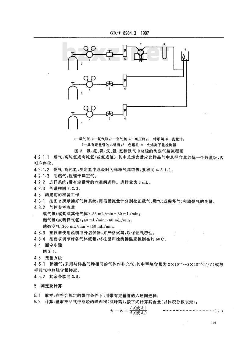 GB/T 8984.3-1997 气体中一氧化碳、二氧化碳和碳氢化合物的测定 第3部分:气体中总烃的测定 火焰离子化法
