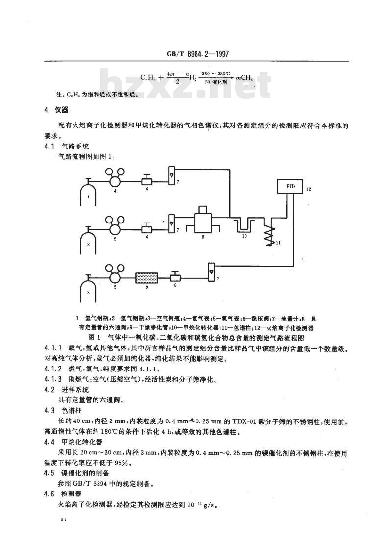 GB/T 8984.2-1997 气体中一氧化碳、二氧化碳和碳氢化合物的测定 第2部分:气体中一氧化碳、二氧化碳和碳氢化合物总含量的测定 气相色谱法