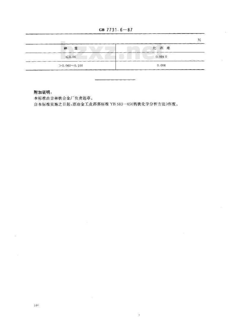 GB 7731.6-1987 钨铁化学分析方法 钼蓝光度法测定砷量