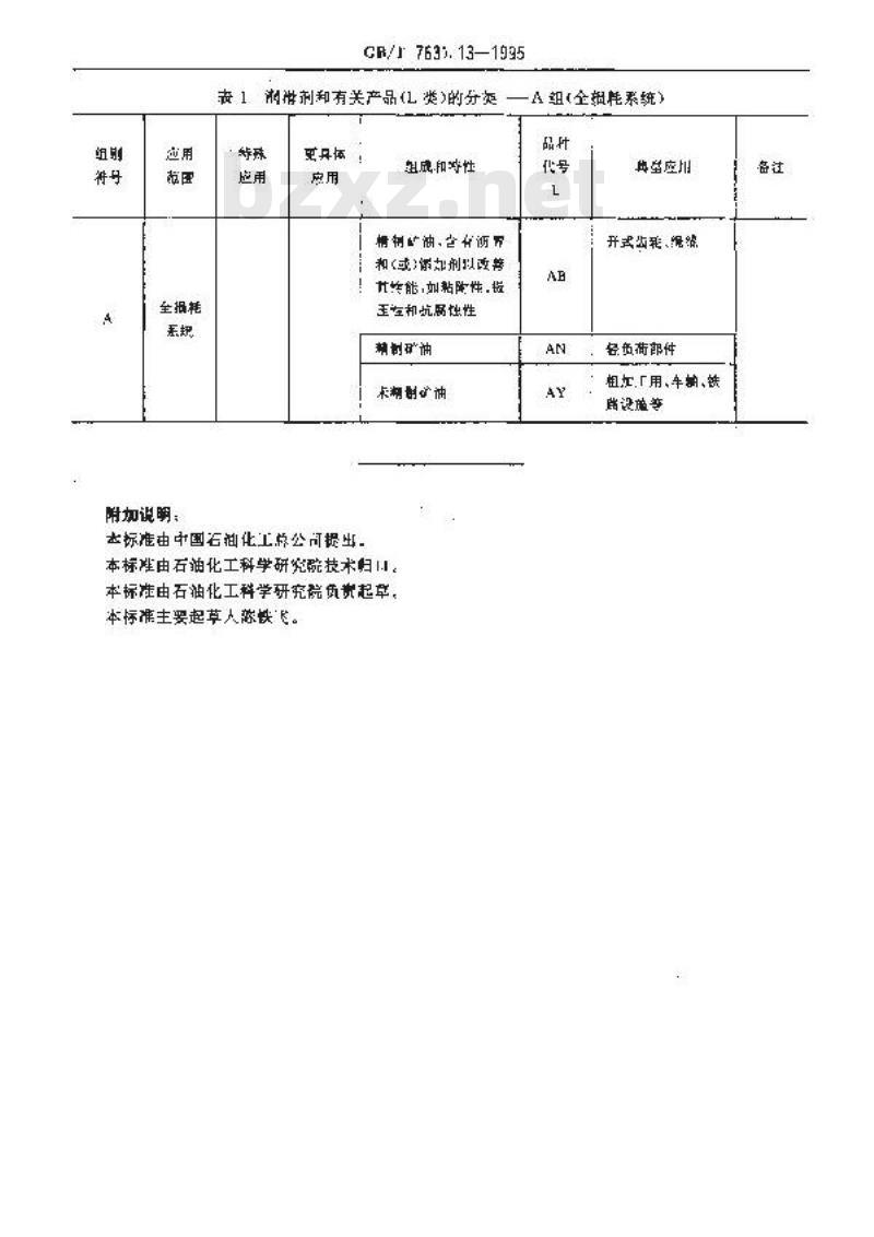 GB/T 7631.13-1995 润滑剂和有关产品(L类)的分类 第13部分:A组(全损耗系统)