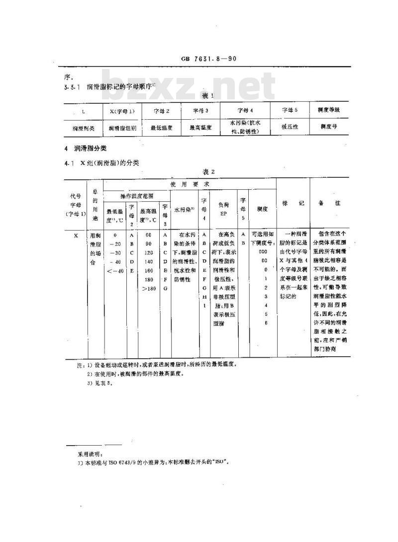 GB 7631.8-1990 润滑剂和有关产品(L类)的分类 第8部分:X组(润滑脂)