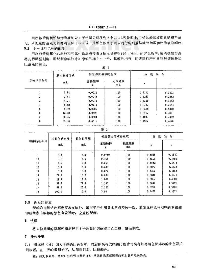 GB 12007.1-1989 环氧树脂颜色测定方法 加德纳色度法