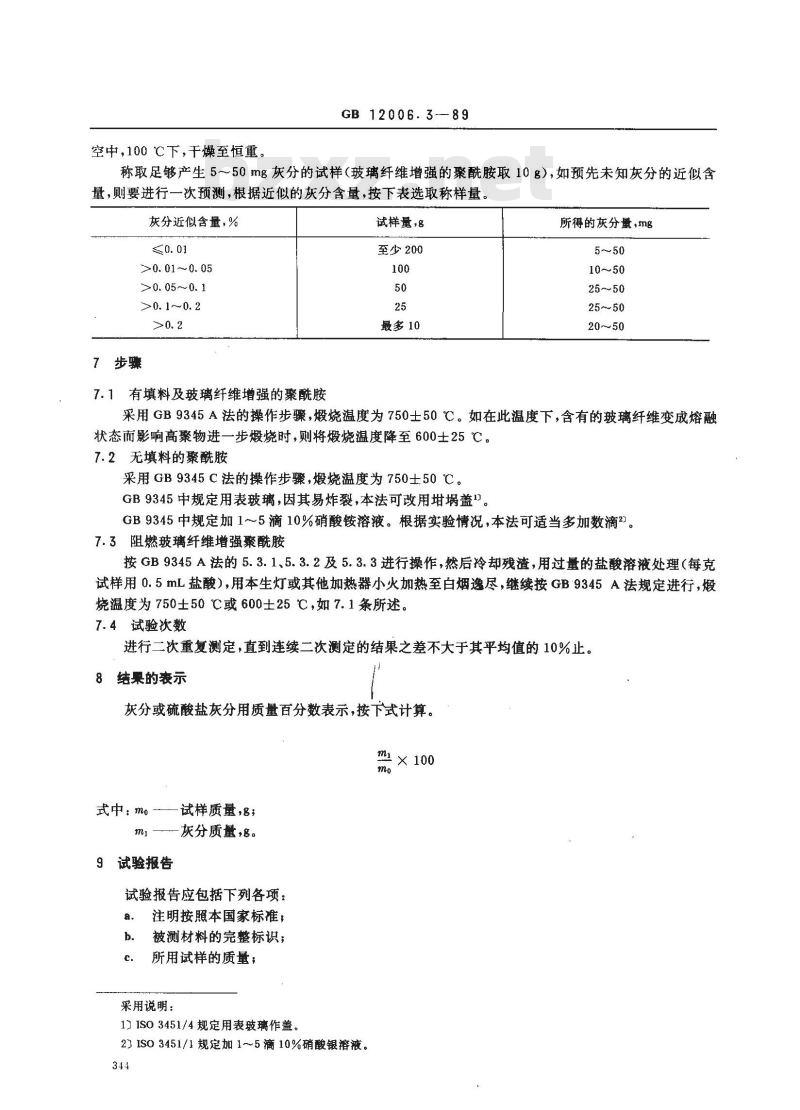 GB/T 12006.3-1989 聚酰胺灰分测定方法